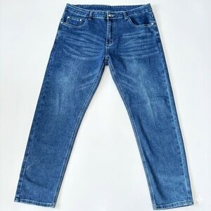 Mid Waist Straight Leg Blue Denim Men Jeans  Straight Leg Size 16